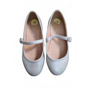 Sugar Girls' Silver Holographic Mary Jane Flats with Sparkle, Size 13